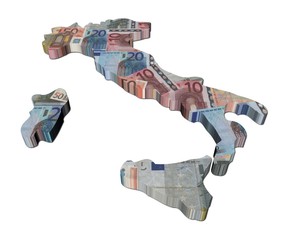 Italy map 3d render with euros illustration