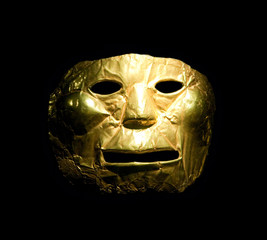 Golden mask in the Gold Museum, Bogota, Colombia