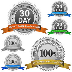 30 Day Money Back and 100% Satisfaction Guaranteed Signs