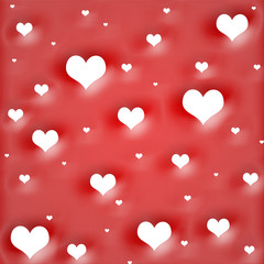 Background by white hearts on red