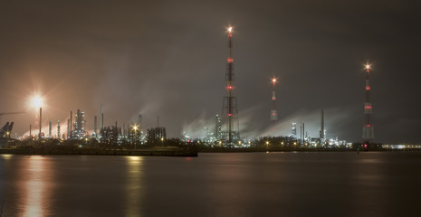 Petrochemical plant by night