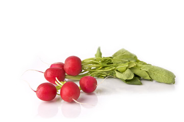 Bund Radieschen mit Blättern isoliert mit Schatten