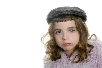 beret hat girl winter fur coat portrait