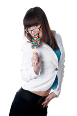 young charming girl with candy