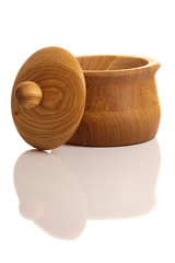 Wooden sugar-basin with a cover on isolated white background