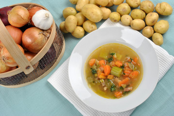 delicious vegetable soup in a white bowl