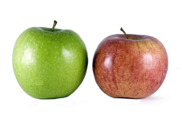 two green and red apples isolated