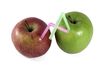 fresh apple fruit juice with straw isolated