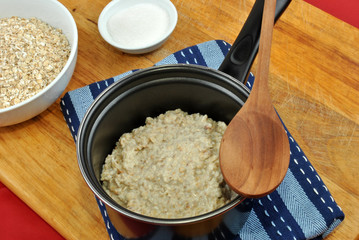 home made organic porridge in a pot