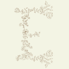 Floral font. Letter E