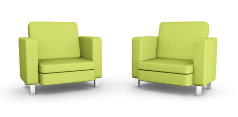 Two green armchairs