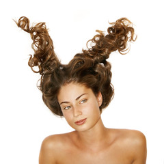 girl isolated on white with two ponytails