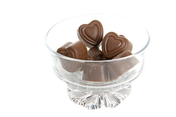 Valetines day chocolates in glass bowl