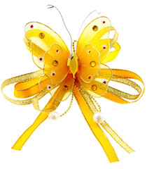 ruban papillon jaune décoration fond blanc