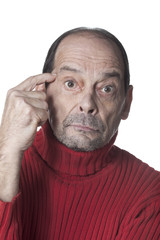 homme signe index folie