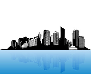 Naklejka premium City with blue water. Vector art