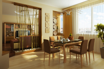 modern dinner room interior 3d rendering