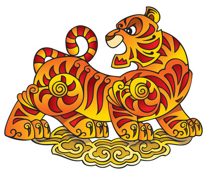 Tiger, symbol of coming year, Chinese horoscope, vector