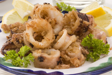 Spanish cuisine. Andalusian deep-fried squids.