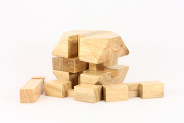 Wooden puzzle on an white background