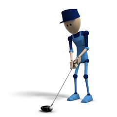 blue cg character playing golf