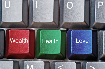 Keyboard with keys for love, health and wealth