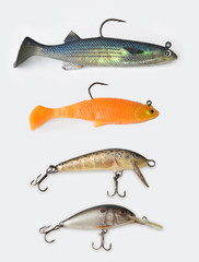 Colorful Fishing Lures over white