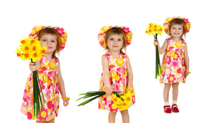 Cute little girl giving flowers