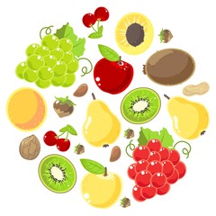 Set of fruits and nuts on a white background