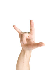 Horns hand sign isolated on white background