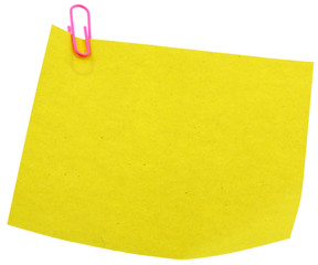 post-it mémo jaune trombone fond blanc