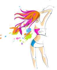 Obraz na płótnie Canvas Dancing girl silhouette with a long hair