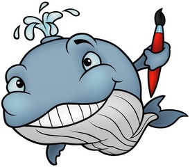 Naklejka premium Whale Painter - colored cartoon illustration