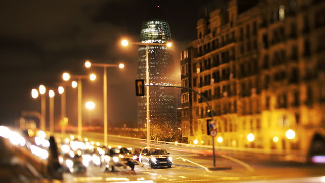timelapse of a street scene and torres agbar, in barcelona