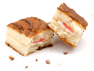 cake with cream and strawberry jam