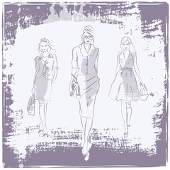 design with three women, vector