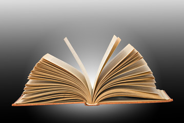 Open book  isolated on grey background