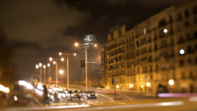 timelapse of a street scene and torres agbar, in barcelona