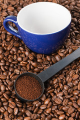 ground coffee and coffee cup