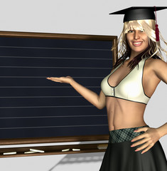 Schoolgirl with chalkboard - obrazy, fototapety, plakaty