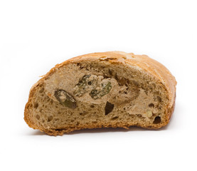 whole wheat bread with raisins isolated on white