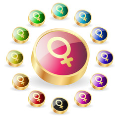 Female symbol. Vector button set.