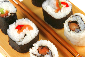 mixed plate of salmon sushi