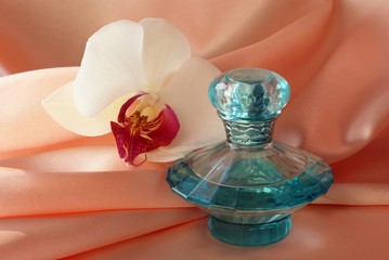 Fototapeta na wymiar perfume in blue transparent phial