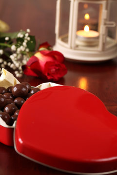 Heart shaped box with chocolate