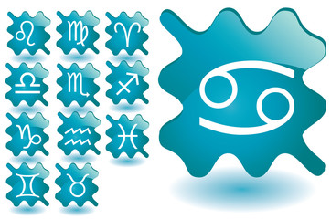 Blue glass blots as zodiac icons, vector illustration