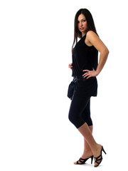 Obraz premium Young brunette on white