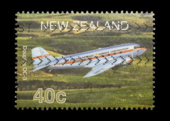 new zealand mail stamp featuring a Douglas DC3