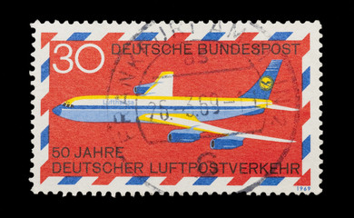 german mail stamp celebrating 50 years of airmail
