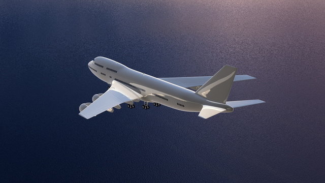 Detailed view of flying airplane